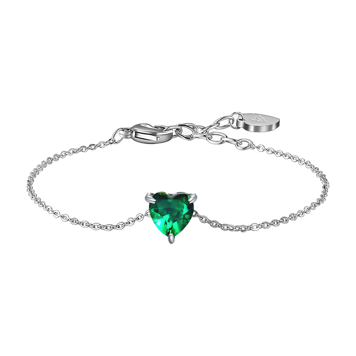 BRACCIALE DONNA IN ACCIAIO CON CUORE CRISTALLO VERDE