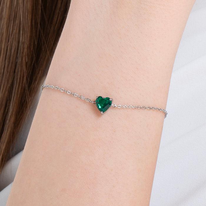 BRACCIALE DONNA IN ACCIAIO CON CUORE CRISTALLO VERDE