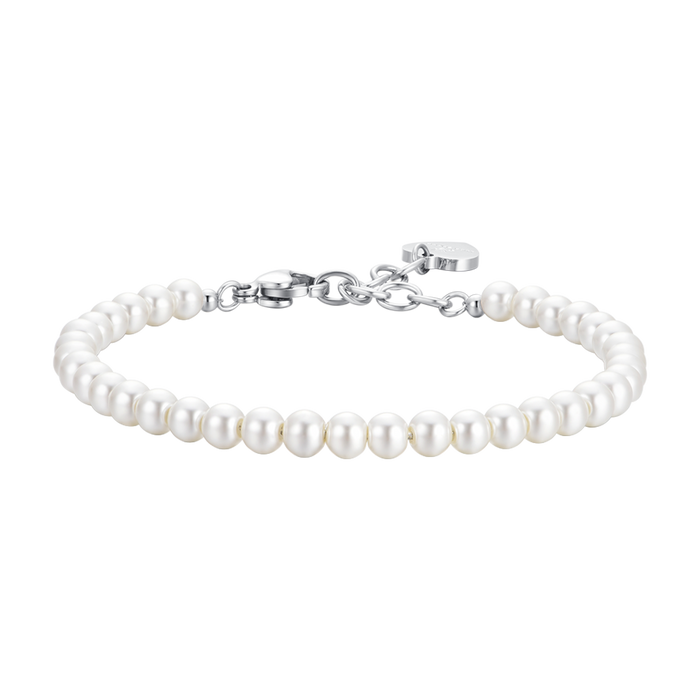 BRACCIALE DONNA IN ACCIAIO CON PERLE BIANCHE