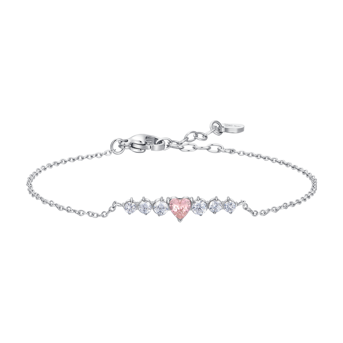BRACCIALE DONNA IN ACCIAIO CON CUORE ROSA E CRISTALLI BIANCHI