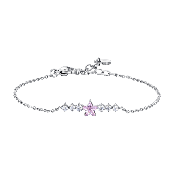 BRACCIALE DONNA IN ACCIAIO CON STELLA ROSA E CRISTALLI BIANCHI