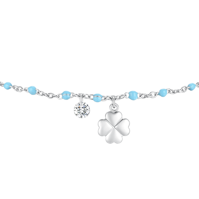 BRACCIALE DONNA IN ACCIAIO CON QUADRIFOGLIO,CRISTALLO E PIETRE CON SMALTO TURCHE