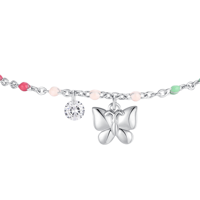 BRACCIALE DONNA IN ACCIAIO CON FARFALLA,CRISTALLO E PIETRE CON SMALTO MULTICOLOR