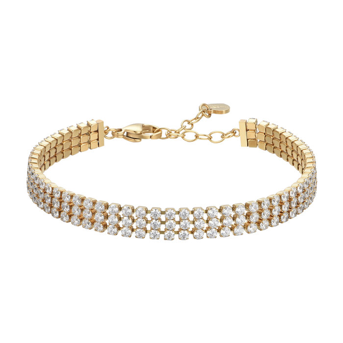 BRACCIALE TENNIS DONNA IN ACCIAIO IP GOLD CON ZIRCONI BIANCHI