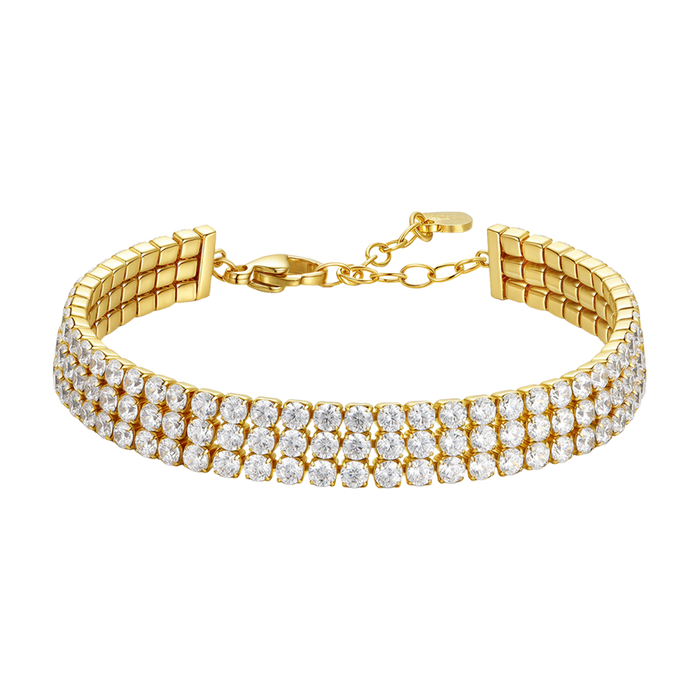 BRACCIALE TENNIS DONNA IN ACCIAIO IP GOLD CON ZIRCONI BIANCHI