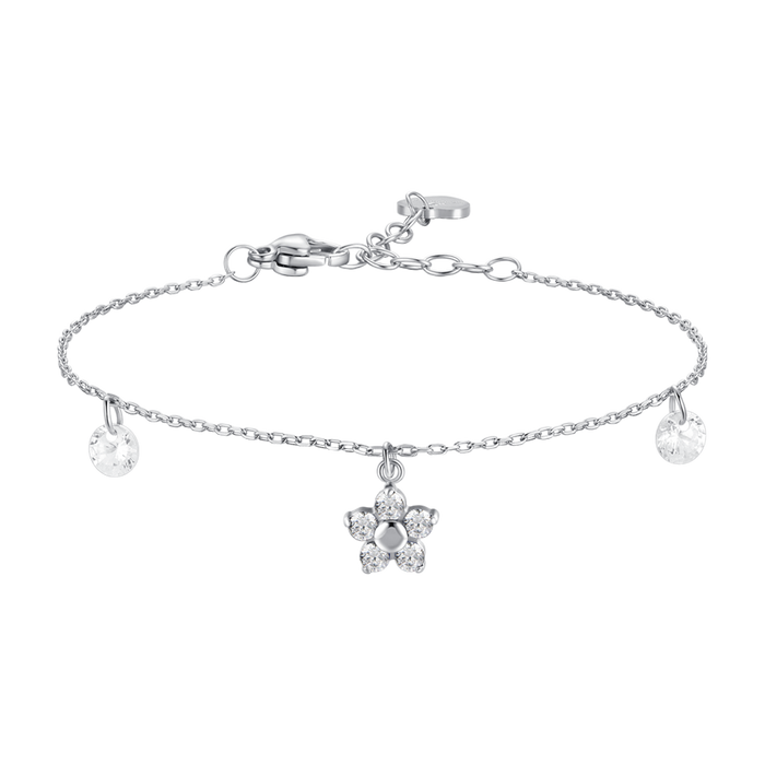 BRACCIALE DONNA IN ACCIAIO CON PENDENTE FIORE E PETALI ZIRCONE BIANCO