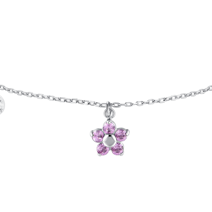 BRACCIALE DONNA IN ACCIAIO CON PENDENTE FIORE E PETALI ZIRCONE ROSA