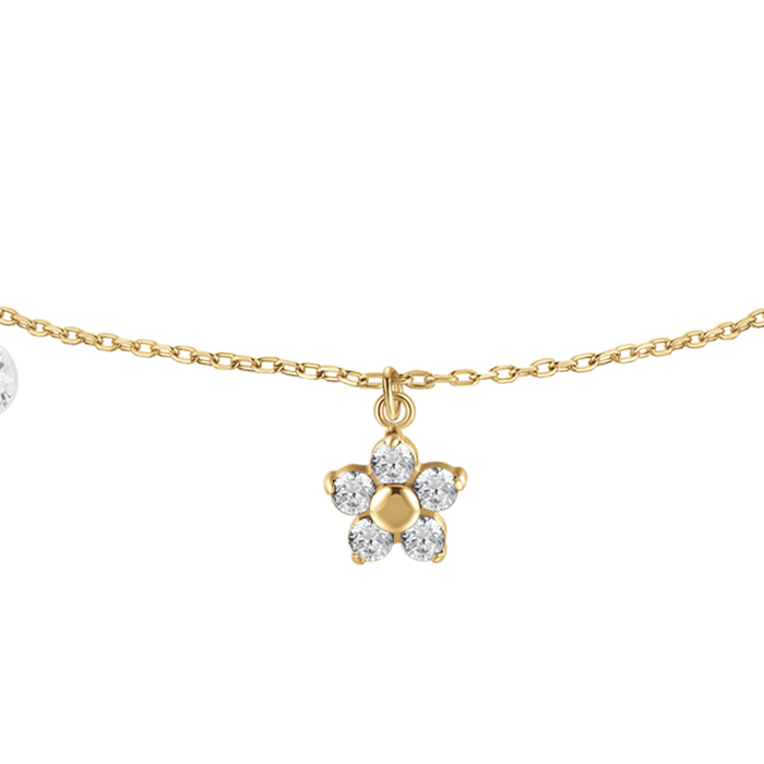 BRACCIALE DONNA IN ACCIAIO COLORE ORO CON PENDENTE FIORE E PETALI ZIRCONE VERDE