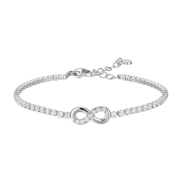 BRACCIALE TENNIS DONNA IN ACCIAIO CON INFINITO E PUNTI LUCE CON ZIRCONI BIANCHI
