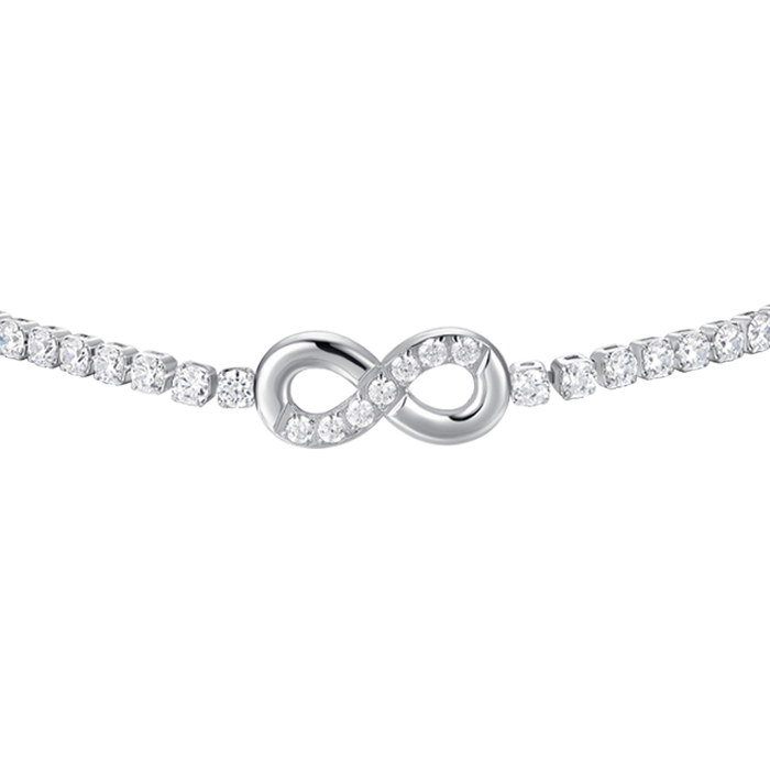 BRACCIALE TENNIS DONNA IN ACCIAIO CON INFINITO E PUNTI LUCE CON ZIRCONI BIANCHI