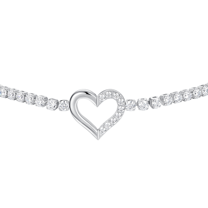 BRACCIALE TENNIS DONNA IN ACCIAIO CON CUORE E PUNTI LUCE DI ZIRCONE BIANCO