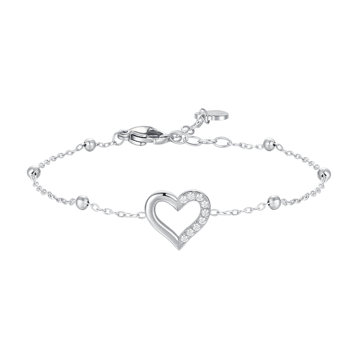 BRACCIALE DONNA IN ACCIAIO CON CUORE E PUNTI LUCE DI ZIRCONE BIANCO