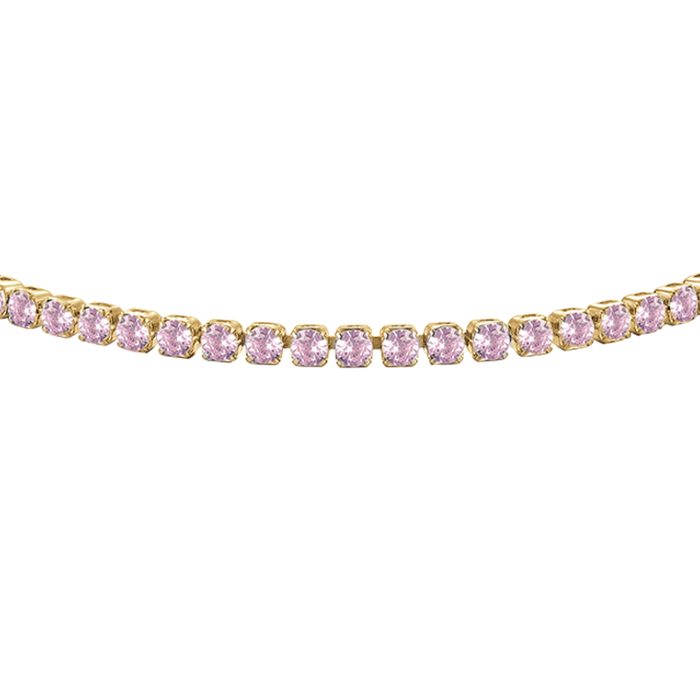 BRACCIALE TENNIS DONNA IN ACCIAIO COLORE ORO CON ZIRCONI ROSA