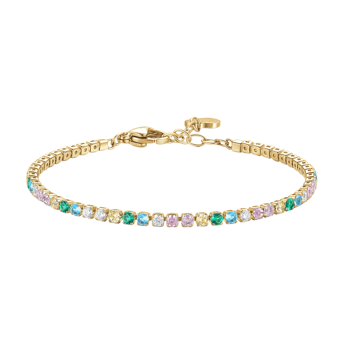 BRACCIALE TENNIS DONNA IN ACCIAIO COLORE ORO CON ZIRCONI MULTICOLOR