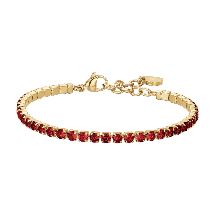 BRACCIALE DONNA TENNIS IN ACCIAIO IP GOLD CON CRISTALLI ROSSI