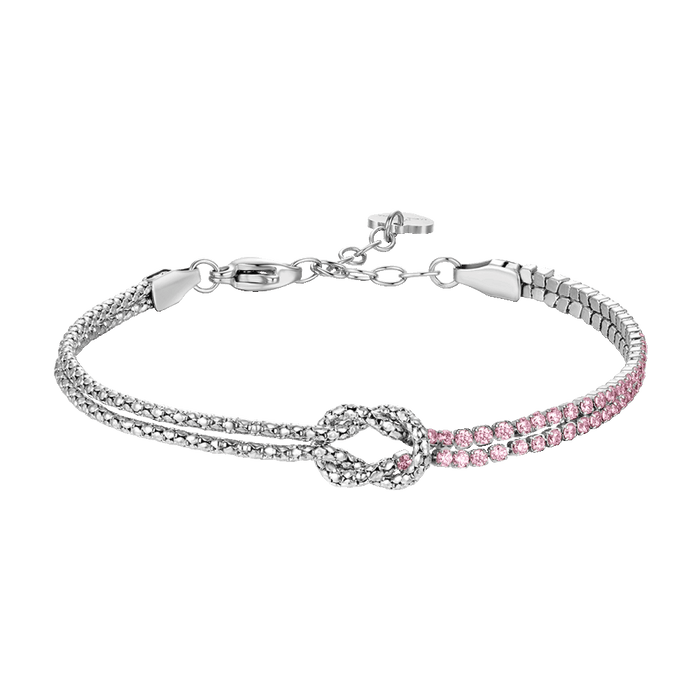 BRACCIALE DONNA IN ACCIAIO CON NODO E ZIRCONI ROSA