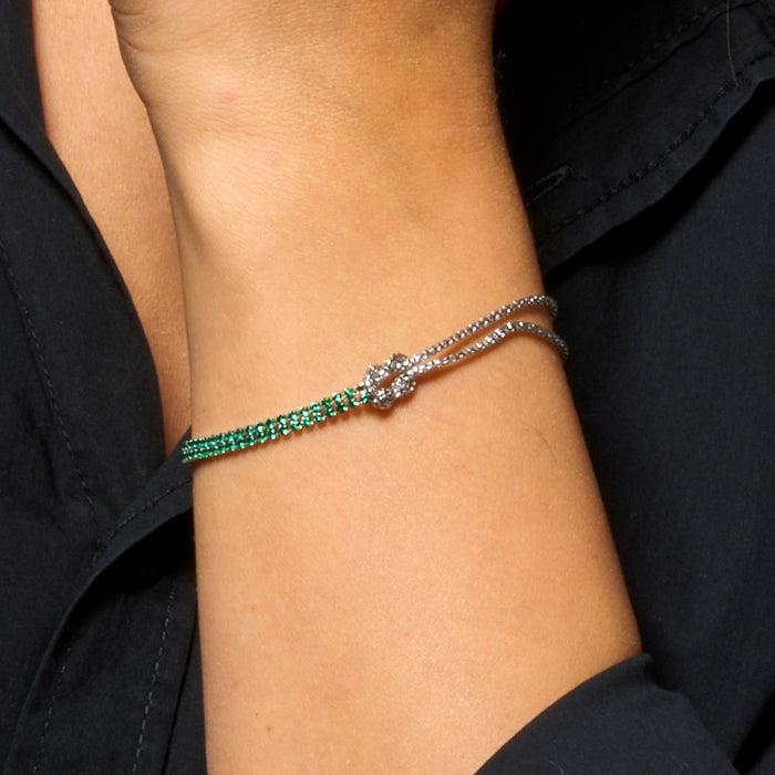 BRACCIALE DONNA IN ACCIAIO CON NODO E ZIRCONI VERDI