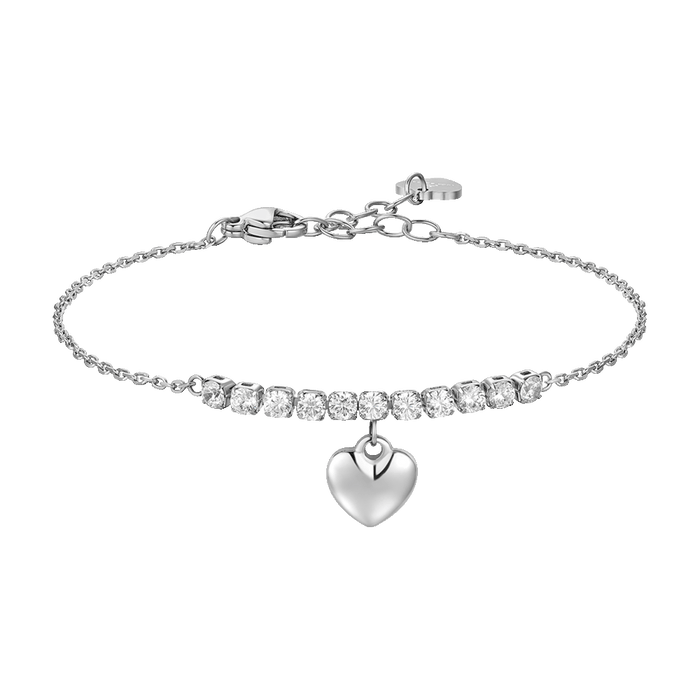 BRACCIALE DONNA IN ACCIAIO CON CUORE E ZIRCONI BIANCHI