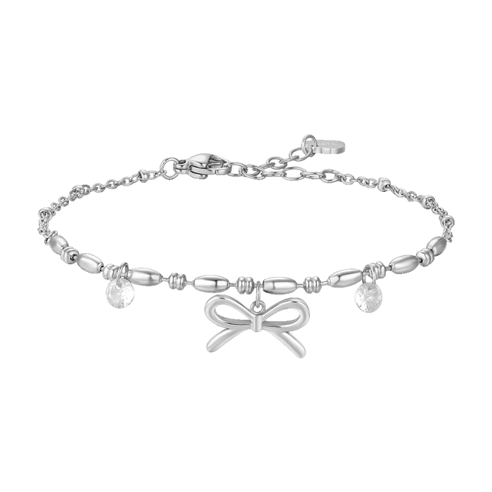 BRACCIALE DONNA IN ACCIAIO CON FIOCCO E ZIRCONI BIANCHI