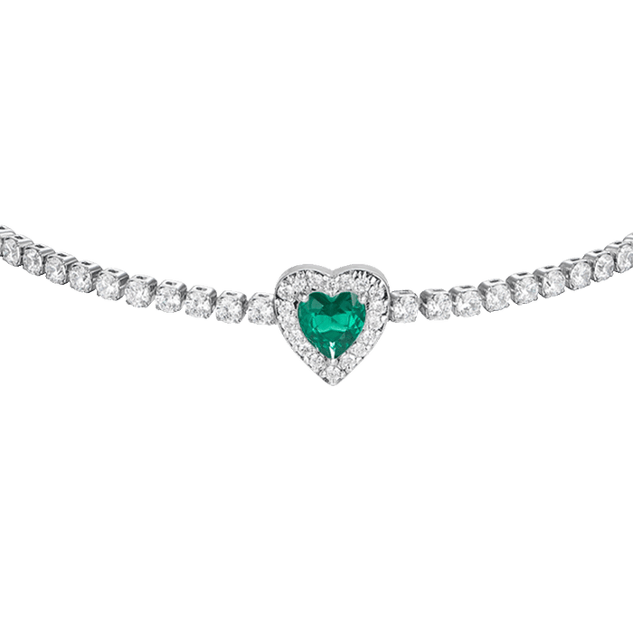 BRACCIALE TENNIS DONNA IN ACCIAIO CON CUORE CON ZIRCONI VERDI E BIANCHI