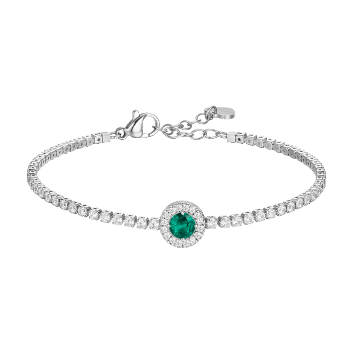 BRACCIALE TENNIS DONNA IN ACCIAIO CON ELEMENTO CON ZIRCONI VERDI E BIANCHI