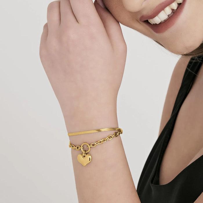 BRACCIALE DONNA IN ACCIAIO IP GOLD CON CUORE E CERCHIO