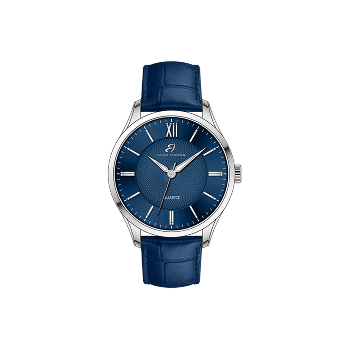 OROLOGIO UOMO IN ACCIAIO CINTURINO PELLE BLU