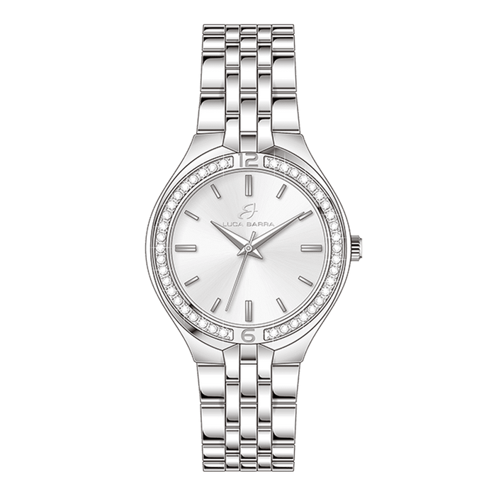 WOMEN'S STEEL WATCH WITH WHITE CRYSTALS BEZEL