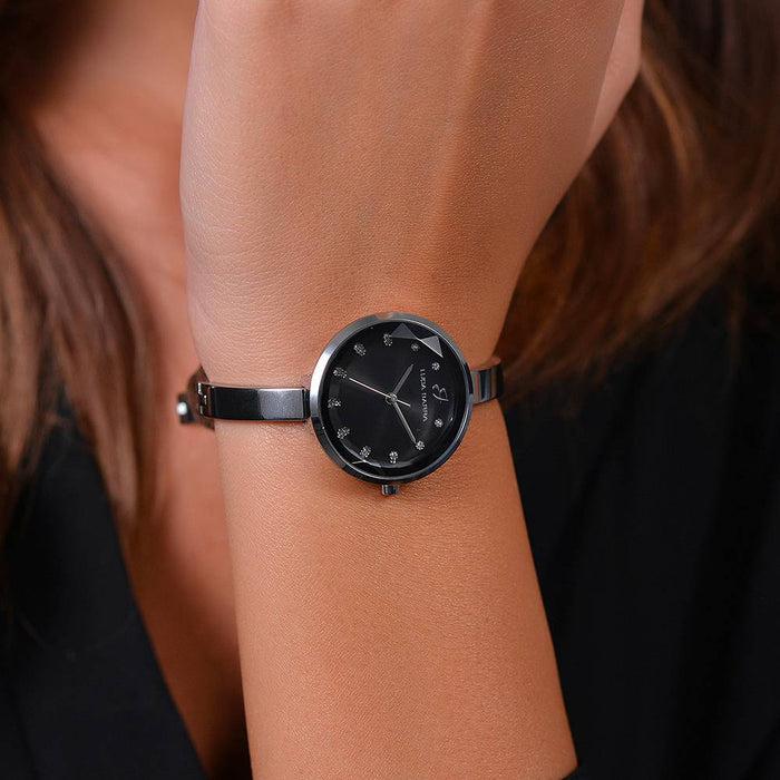 MONTRE FEMME EN ACIER AVEC CADRAN NOIR