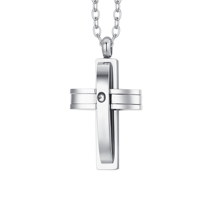 MEN'S NECKLACE IN STEEL CROSS AND ZIRCON