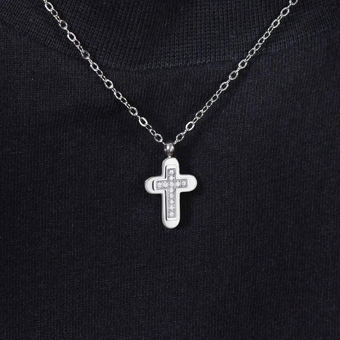 MEN'S NECKLACE IN STEEL WITH CROSS AND WHITE ZIRCONIA