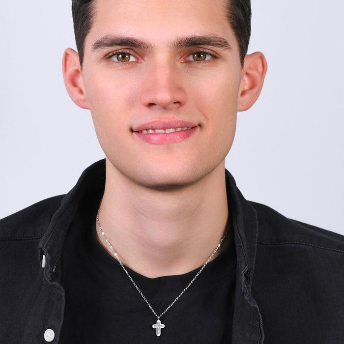 MEN'S NECKLACE IN STEEL WITH CROSS AND WHITE ZIRCONIA