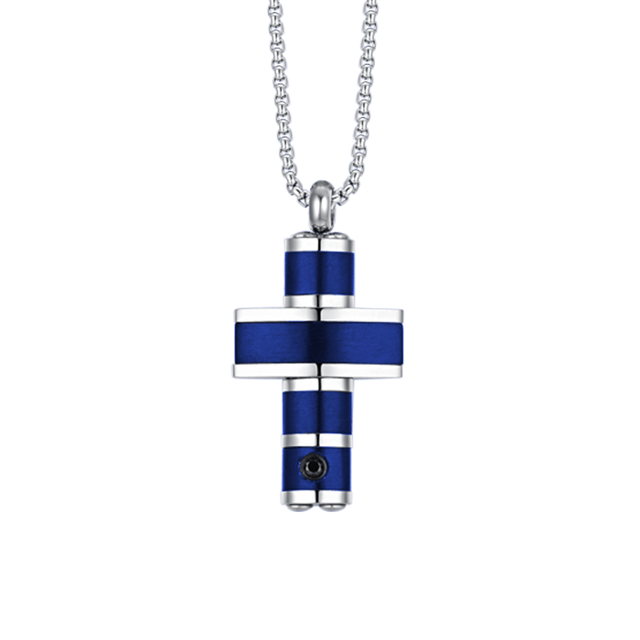 MEN'S NECKLACE IN STEEL CROSS IP BLUE