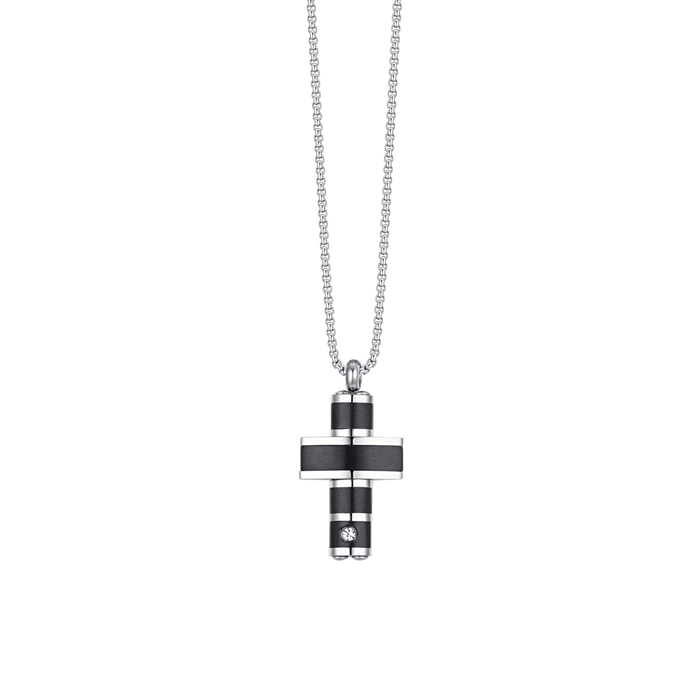 MEN'S NECKLACE IN STEEL BLACK IP CROSS