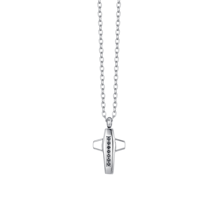 COLLANA UOMO IN ACCIAIO CROCE E ZIRCONI NERI