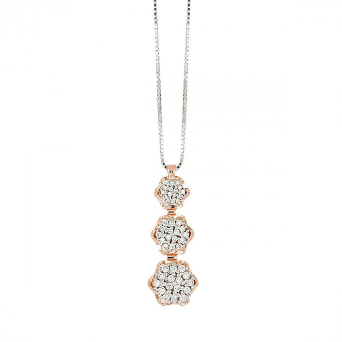 Collana con pendente a motivo floreale in oro 18 kt con diamanti bianchi naturali