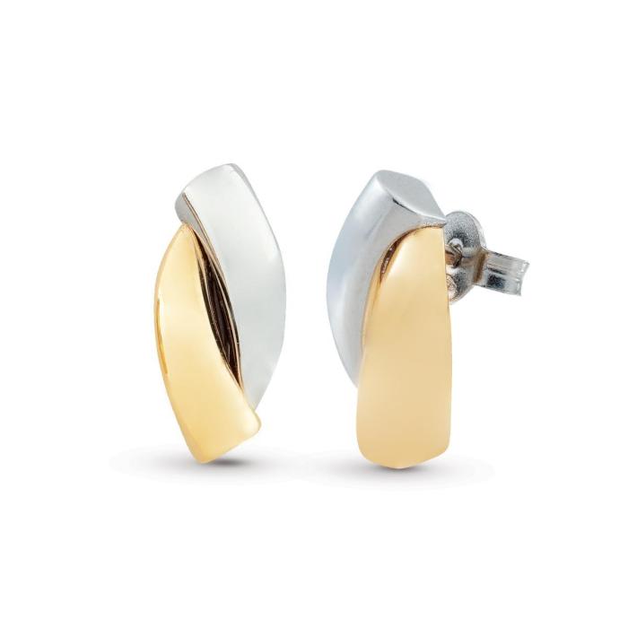 Boucles d'oreilles bicolores polies en or 18 carats 