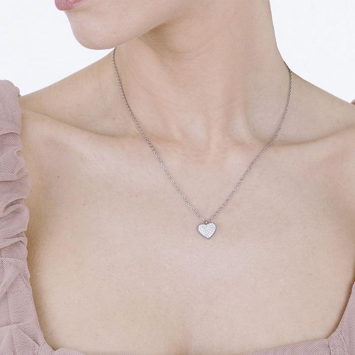 COLLIER FEMME EN ACIER AVEC COEUR ET CRISTAUX BLANCS