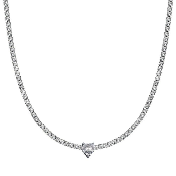 COLLIER FEMME EN ACIER AVEC CRISTAUX BLANCS ET CŒUR EN CRISTAL