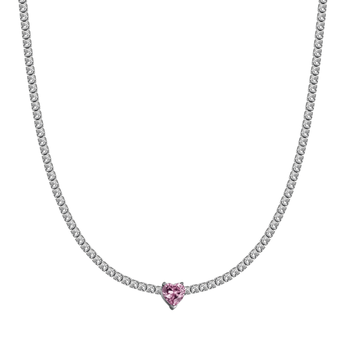 COLLIER FEMME EN ACIER AVEC CRISTAUX BLANCS ET CŒUR EN CRISTAL