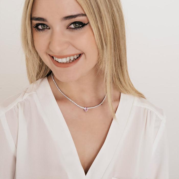 COLLIER FEMME EN ACIER AVEC CRISTAUX BLANCS ET CŒUR EN CRISTAL