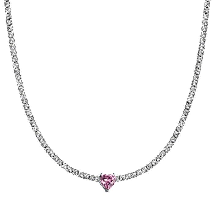 COLLIER FEMME EN ACIER AVEC CRISTAUX BLANCS ET CŒUR EN CRISTAL