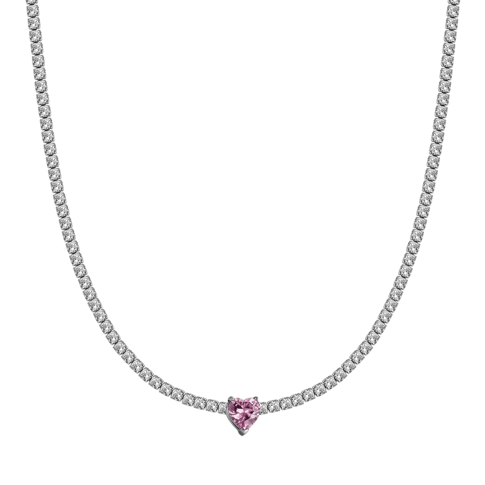 COLLANA DONNA IN ACCIAIO CON CRISTALLI BIANCHI E CUORE CRISTALLO