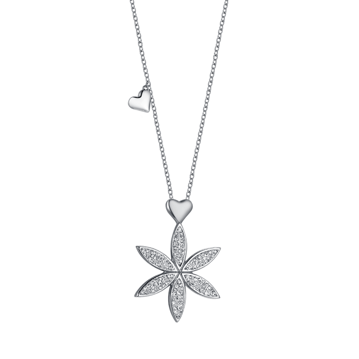 COLLIER FEMME EN ACIER AVEC FLEUR DE VIE ET ​​COEUR