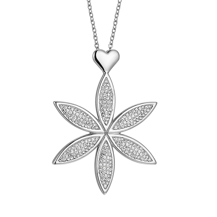 COLLANA DONNA LUNGA IN ACCIAIO CON FIORE DELLA VITA E CUORE