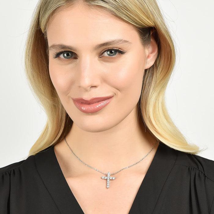 WOMEN'S STEEL NECKLACE WITH CROSS WITH WHITE CRYSTALS