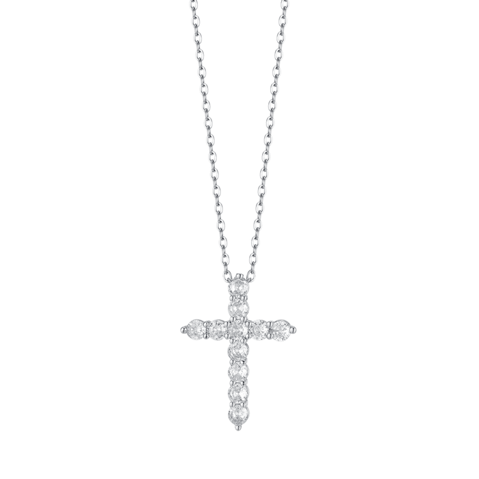 WOMEN'S STEEL NECKLACE WITH CROSS WITH WHITE CRYSTALS