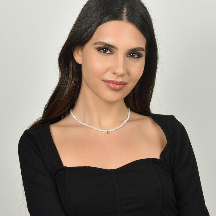 COLLIER FEMME EN ACIER AVEC PERLES DE CRISTAL BLANC