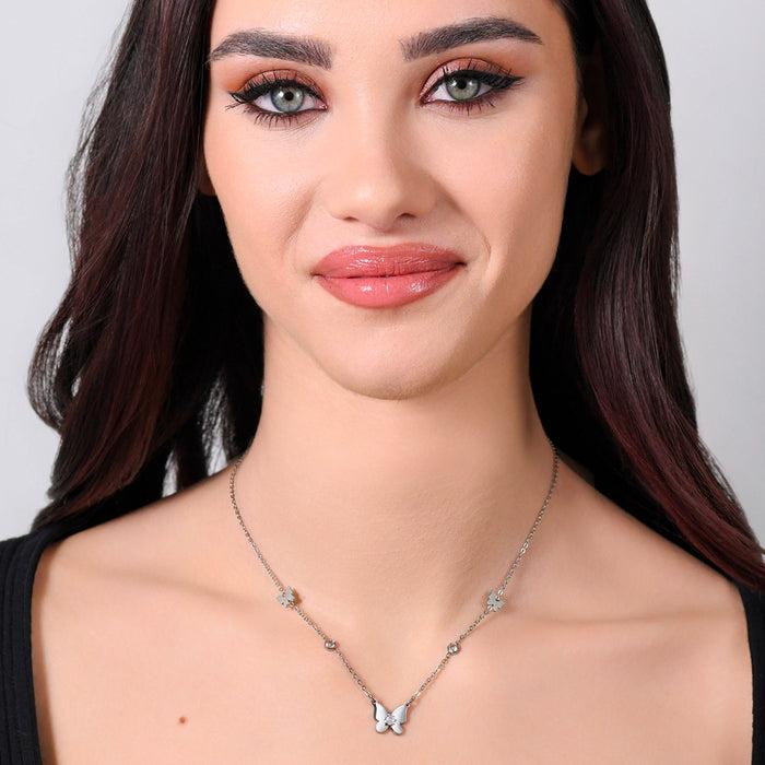 WOMEN'S STEEL NECKLACE WITH BUTTERFLIES AND ZIRCONIA