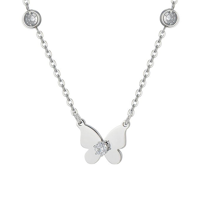 WOMEN'S STEEL NECKLACE WITH BUTTERFLIES AND ZIRCONIA